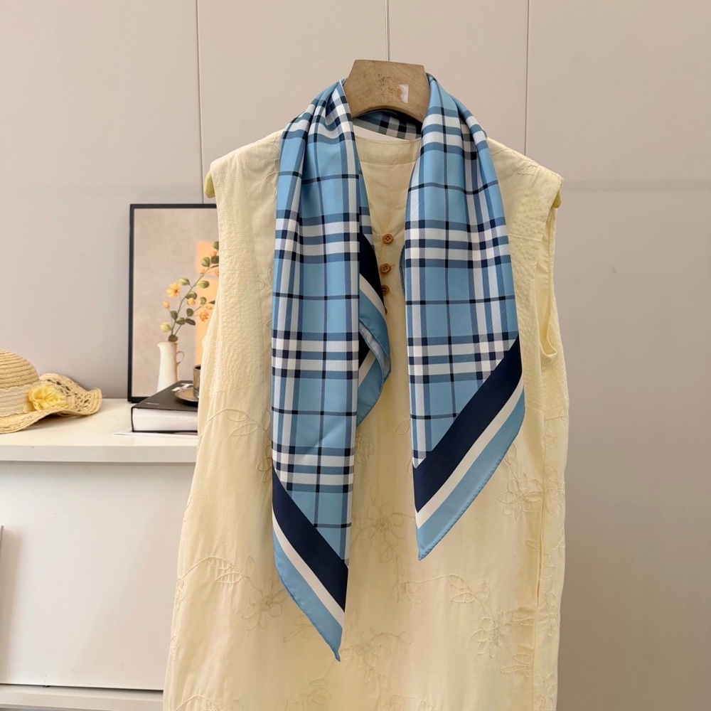 Burberry Light Blue Plaid Silk-Feel Scarf - Women Accessories